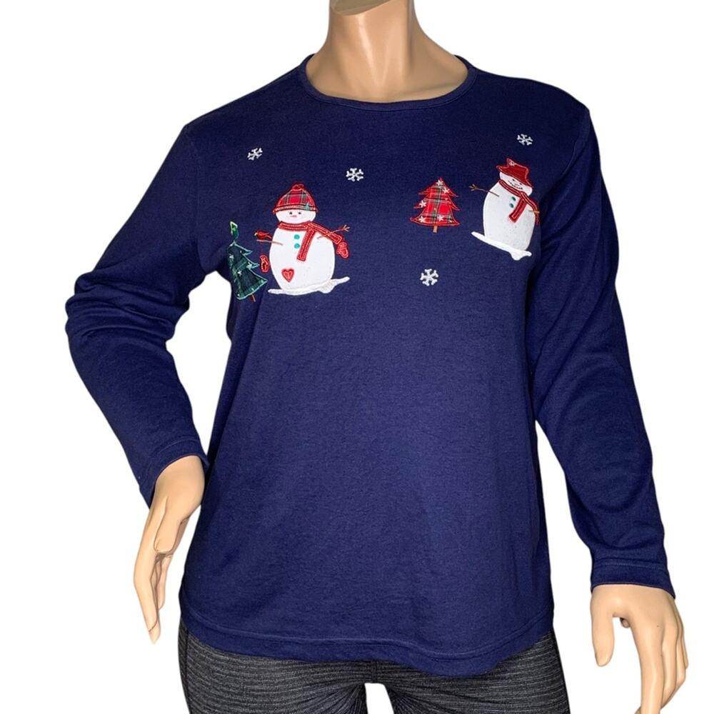 Bobbie Brooks Patch Christmas Top Long Sleeve Blue Size 14W/16W